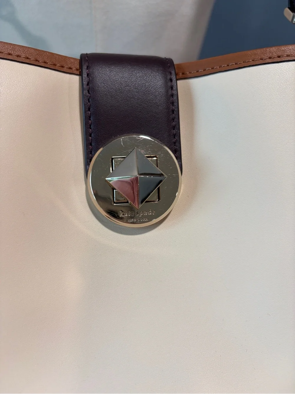 Kate Spade New York Colorblock Bucket Crossbody Bag Ivory Brown Leather